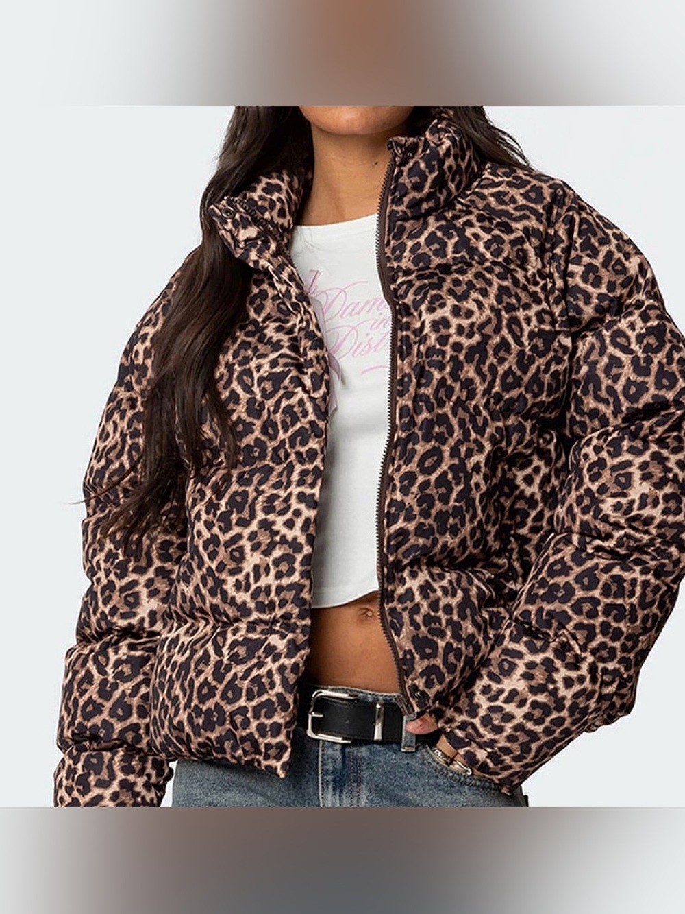 Edikted Dalya Leopard Print Puffer Crop Jacket NWT Large - Picture 9 of 9